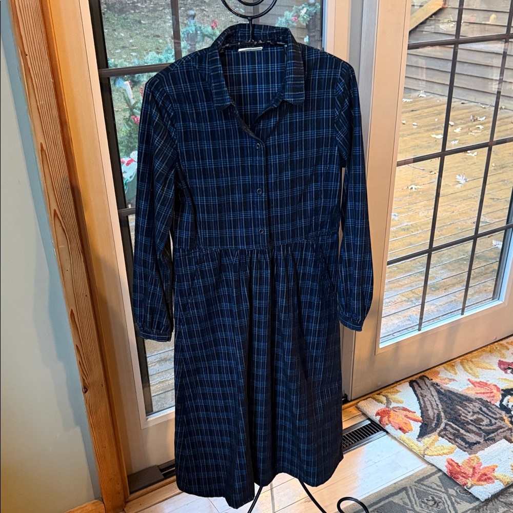 Poetry Blue Plaid Long Sleeve Button‎ Down Sz. M Dress